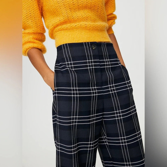 Aritzia Wilfred High Rise Blue Cream Check Plaid Dawna Trouser Pants Size Small - Picture 9 of 12